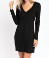 Le Lis Ribbed Long Sleeve Mini Dress In Black In Black