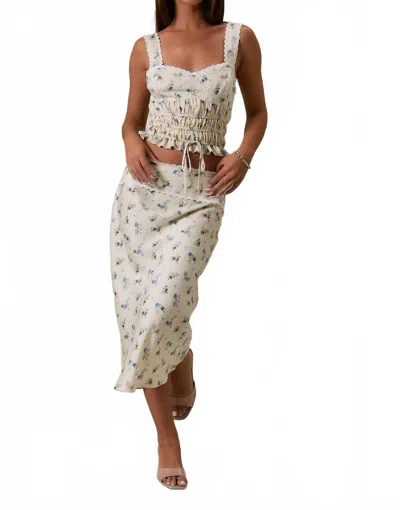 Le Lis Rosie Tank Top In Cream-blue Floral In White