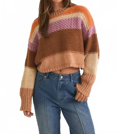 Le Lis Round Neck Crop Sweater In Multicolor In Brown