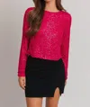 Le Lis Round Neck Sequin Top In Pink In Pink