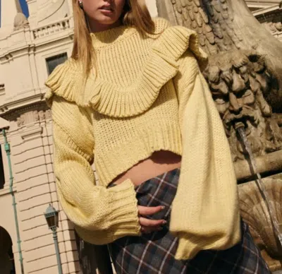 Le Lis Ruffle Detail Knit Sweater Top In Yellow