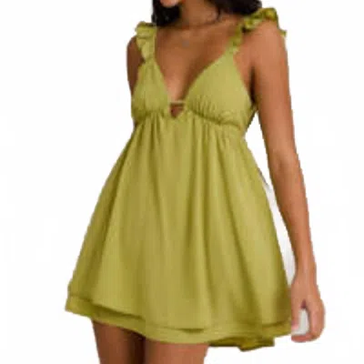 Le Lis Ruffle Sleeve Baby Doll Mini Dress In Avocado In Green