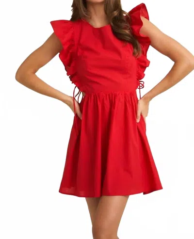 Le Lis Ruffle Sleeve Lace Up Dress In Red In Multi
