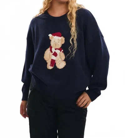 Le Lis Santa Teddy Bear Sweater In Navy In Blue