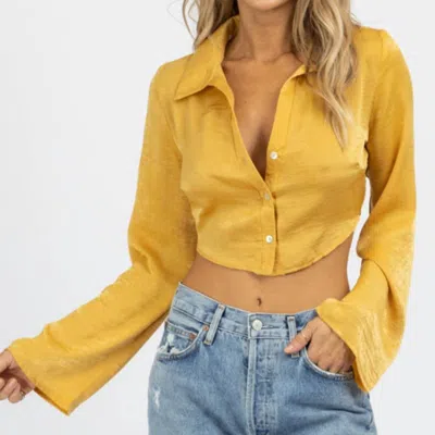 Le Lis Satin Open Back Collared Crop In Yellow
