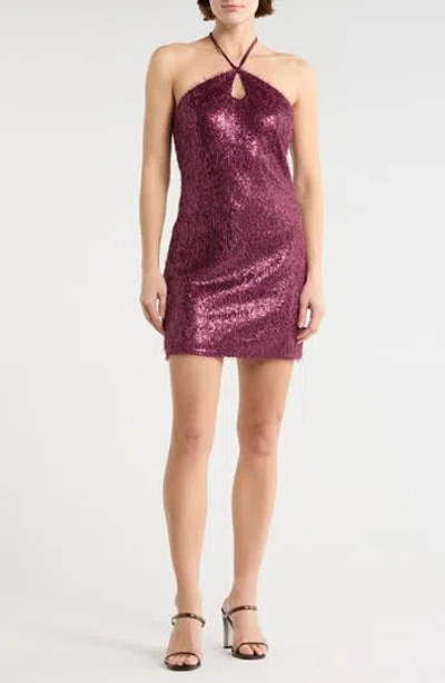 Le Lis Sequin Halter Minidress In Brown