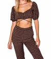 Le Lis Sheila Tie Puff Sleeve Crop Top In Brown In Brown