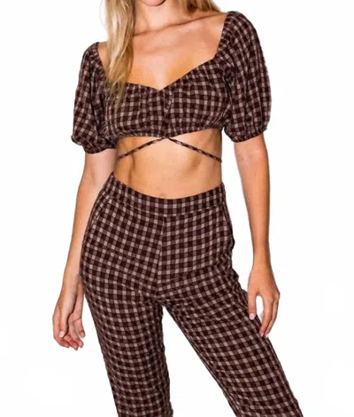 Le Lis Sheila Tie Puff Sleeve Crop Top In Brown