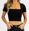 Le Lis Short Sleeve Knit Tie-back Crop In Black In Black