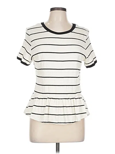 Pre-owned Le Lis Short Sleeve Top Ivory Ruffles Neckline Tops In White