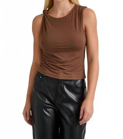 Le Lis Shoulder Tie Detail Knit Top In Brown