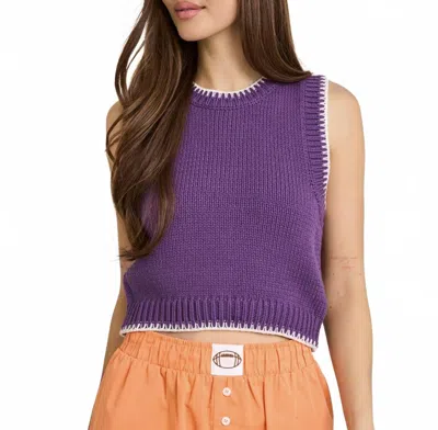Le Lis Sleeveless Crew Neck Stitching Detail Sweater Top In Purple
