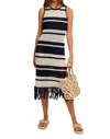 Le Lis Sleeveless Crochet Effect Sweater Dress In White,navy In Multi