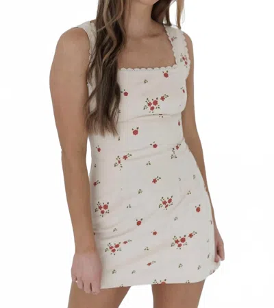 Le Lis Sleeveless Square Neck Lace Trim Floral Mini Dress In Beige/red In White
