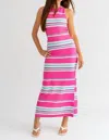 Le Lis Sleeveless Stripe Midi Dress In Pink/aqua