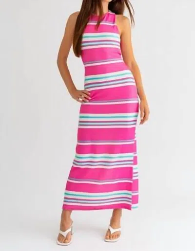Le Lis Sleeveless Stripe Midi Dress In Pink/aqua