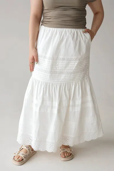 Le Lis Slow Living Eyelet Tiered Maxi Skirt With Pockets In White