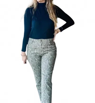 Le Lis Snake Denim Ankle Pants In Olive-snake In Multi