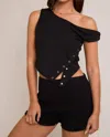 Le Lis Snap Button Top In Black In Black