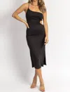 Le Lis Soft Open Side One-shoulder Midi Dress In Black In Black