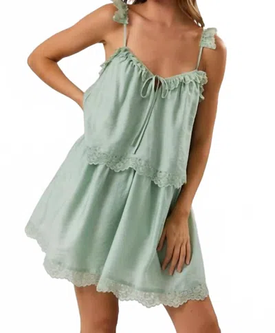 Le Lis Spaghetti Strap Lace Trimmed Mini Dress In Mint Chip In Green