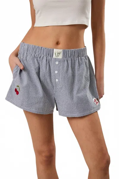 Le Lis Spring Picnic Embroidered Short In Navy-white Gingham In Multi