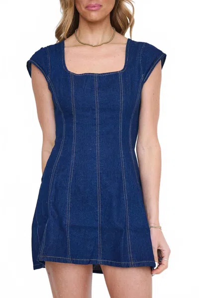 Le Lis Square Neck Cap Sleeve Dress In Denim In Blue