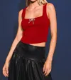 Le Lis Square Neck Rhinestone Bow Tank Top In Red In Red