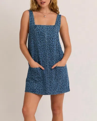 Le Lis Square Neck Sleeveless Animal Print Dress In Denim In Blue