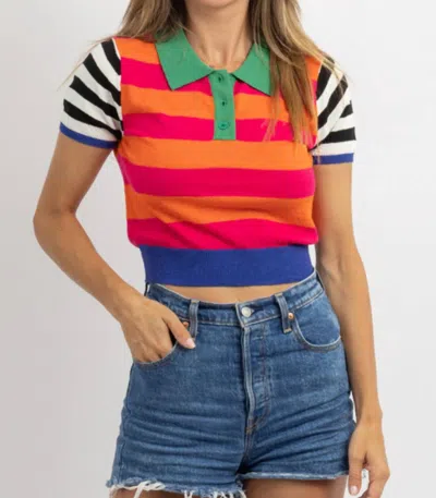 LE LIS STACE STRIPE KNIT TOP IN NEON