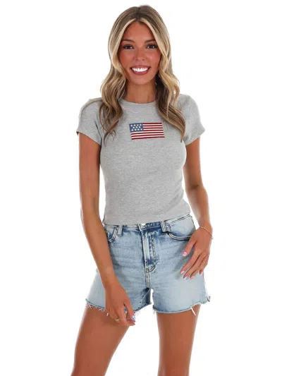 Le Lis Star Spangled Short Sleeve Top In Heather Grey In Gray