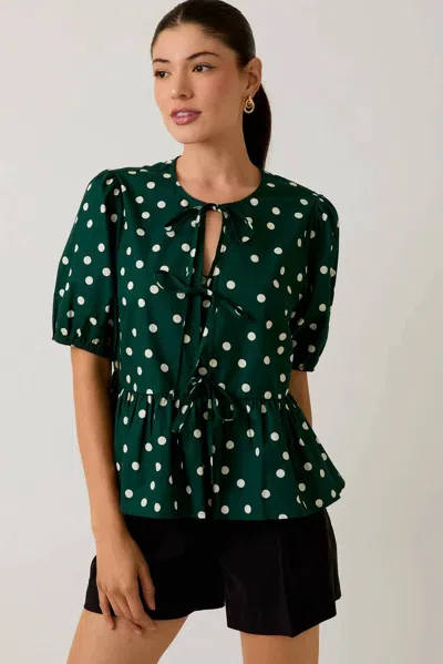 Le Lis Stephanie Puff Sleeve Polka Dot Blouse In Green /cream