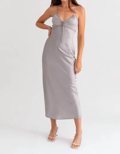 Le Lis Story Of My Life Lace Trim Maxi Satin Dress In Silver In Purple