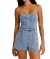 Le Lis Strapless Denim Romper In Blue In Blue