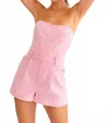 Le Lis Strapless Denim Romper In Pink In Pink