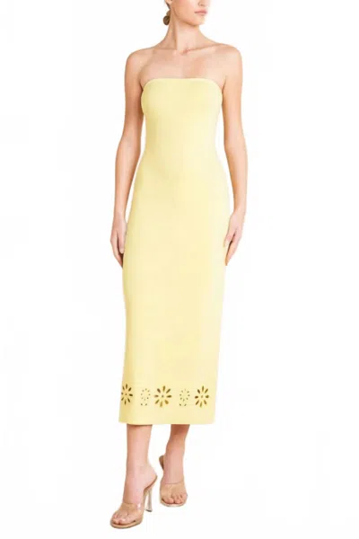 Le Lis Strapless Fitted Knit Eyelet Midi Dress In Fable Yellow