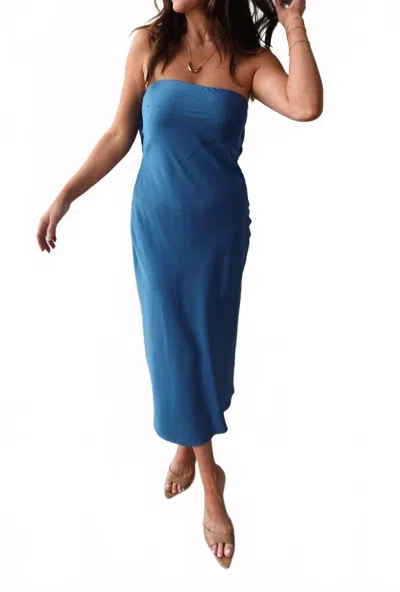 Le Lis Strapless Open Back Dress In Teal In Blue