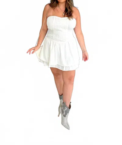 Le Lis Strapless Smocked Corset Mini Dress In White
