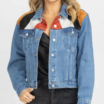 Le Lis Suede Patch Relaxed Denim Jacket In Blue