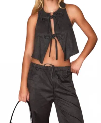 Le Lis Suede Tie Halter Top In Black In Animal Print
