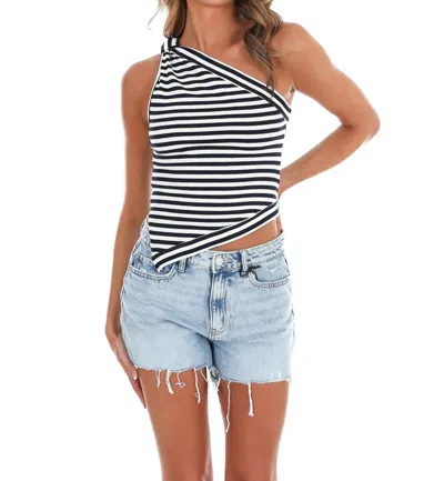 Le Lis Summer Nights Stripe One Shoulder Top In Navy In Multi