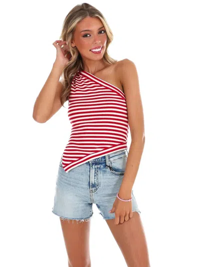 Le Lis Summer Nights Stripe One Shoulder Top In Red