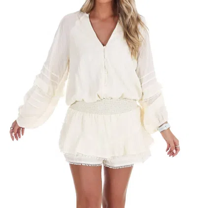Le Lis V-neck Smocked Long Sleeve Romper In Ivory In Neutral
