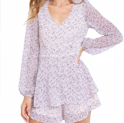 Le Lis Sweet Meadow Double Layer Romper In Cream-lavender Ditsy In Pink