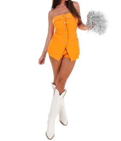Le Lis Sweet Victory Strapless Romper In Orange