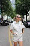 Le Lis Take Me To The Tailgate Romper In Ivory In Multi