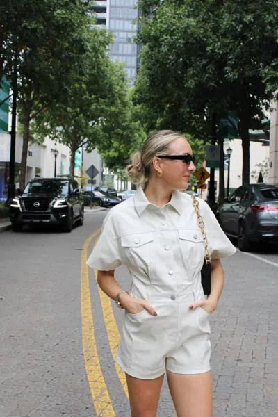 Le Lis Take Me To The Tailgate Romper In Ivory In Pattern