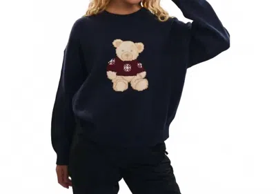 Le Lis Teddy Bear Graphic Sweater In Navy In Blue