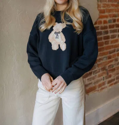 Le Lis Bear-y Cute Knit Sweater In Navy In Blue