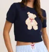 Le Lis Teddy Short Sleeve Crewneck Sweater In Navy In Blue